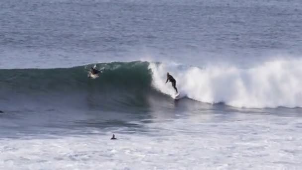 Torquay Australia Settembre 2013 Surfista Cavalca Onda Sulla Spiaggia Delle — Video Stock