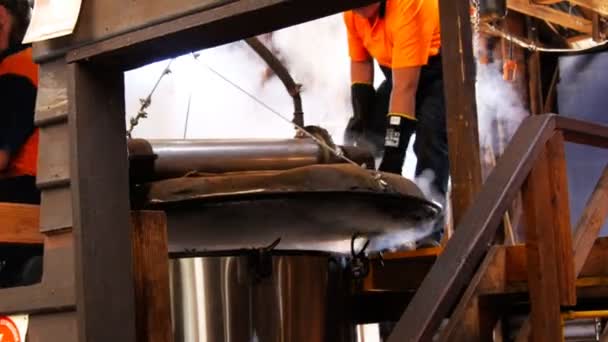 Launceston Australia January 2014 Seorang Pekerja Mengangkat Tutupnya Dari Kapal — Stok Video