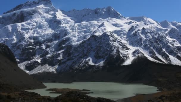 Mt セフトン、ミューラー氷河と湖ミューラー — ストック動画