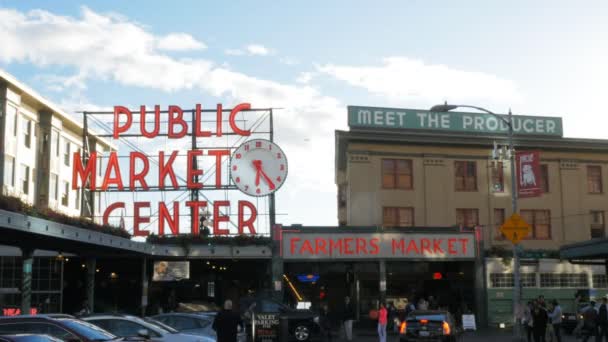 Exterior del mercado de pike place en Seattle — Vídeo de stock