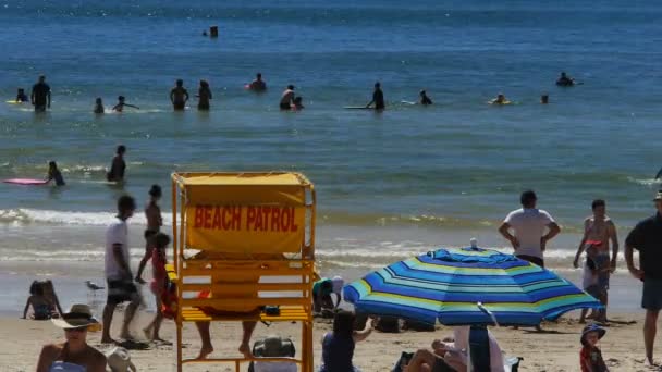Сторож наблюдает за пловцами на пляже Нуса — стоковое видео