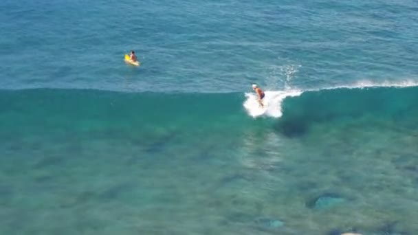 美国拉海纳 2015年1月9日 在毛伊岛的霍诺拉湾骑长板的冲浪者的高角度视角 — 图库视频影像