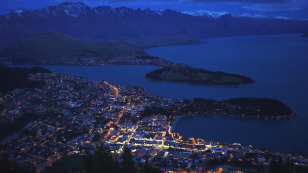 Queenstown nachts — Stockvideo