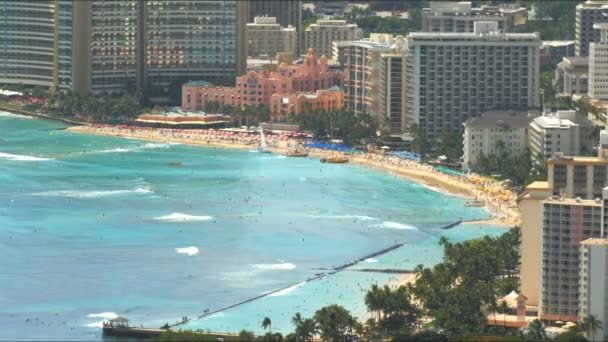 Playa de waikiki y hotel — Vídeo de stock