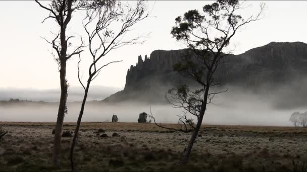 Туман на фоне гор — стоковое видео