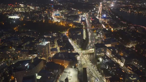 Noche primer plano de Boston mirando hacia el parque de fenway desde la plataforma de observación de skywalk en Boston — Vídeos de Stock