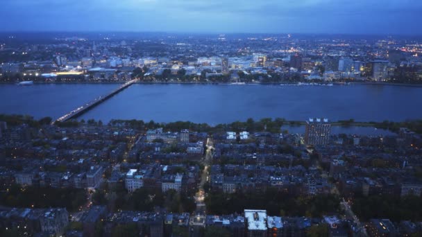 Disparo del atardecer de bostons charles río y el MIT — Vídeos de Stock