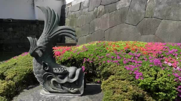 TOKYO, JAPAN - KWIETNIA, 10 KWIETNIA 2018: posąg ognia w pałacu cesarskim w Tokio — Wideo stockowe
