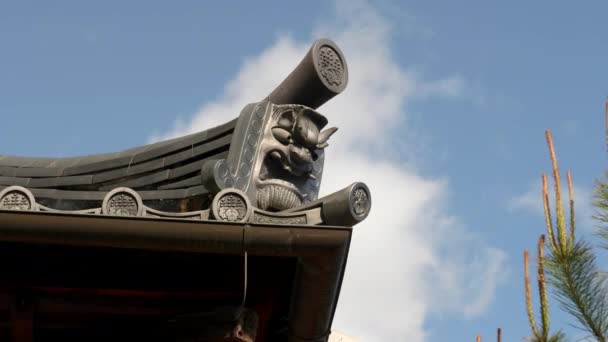 Primo piano di intaglio decorativo sul tetto di un edificio kinkakuji a Kyoto — Video Stock