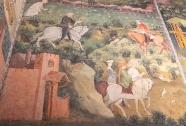 TRENTO, İTALYA - 1 Haziran 2019: Buonconsiglio Kalesi 'ndeki Eylül ayı fresk döngüsünün kapanışı