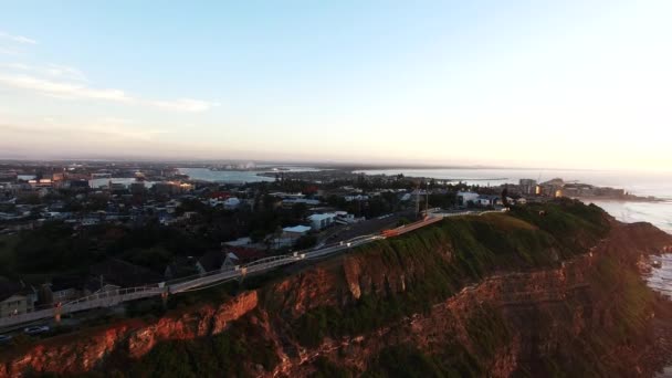 An aerial view of anzac walk in newcastle at sunrise — Stock Video