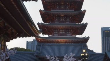 TOKYO, JAPONYAN - 20, 2018: Senso-ji tapınağındaki pagoda yakın çekim