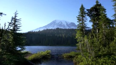 Öğleden sonra Rainier Ulusal Parkı 'ndaki yansıma gölünde.