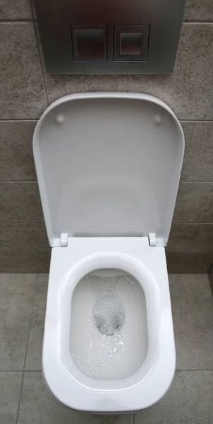 New White Toilet Driving Water — Stock Photo, Image