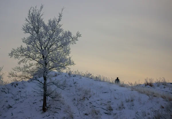 Homme seul assis sur la montagne — Photo