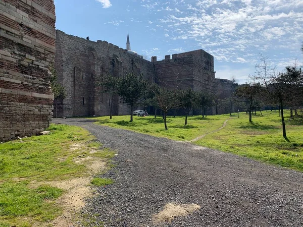 Old fortress wall in Istanbul, Turkey