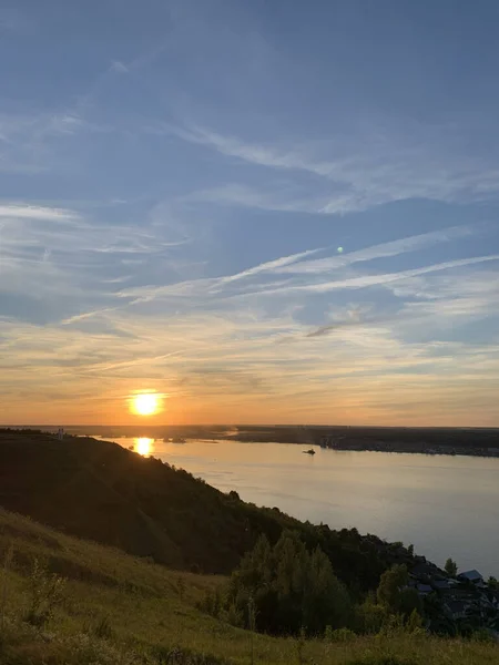 Solnedgång Floden Sommartid — Stockfoto