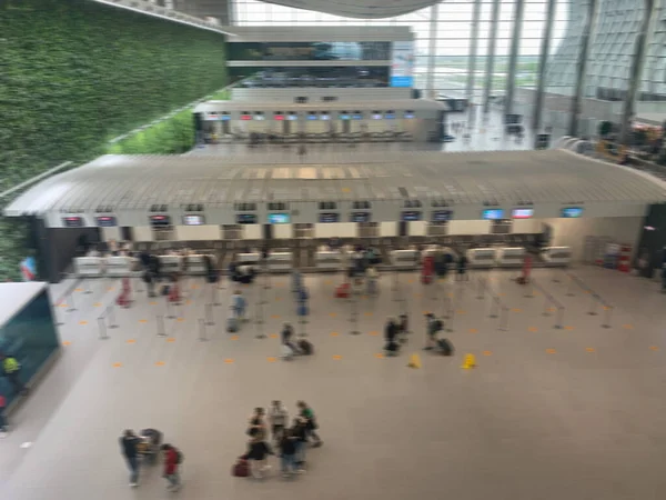 Aeropuerto Ocupado Vista Desde Arriba Desenfoque — Foto de Stock