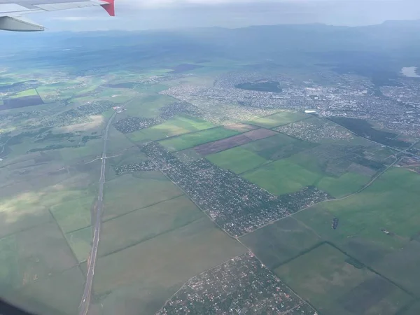 Luftaufnahme Von Farmland Blick Aus Dem Flugzeug — Stockfoto
