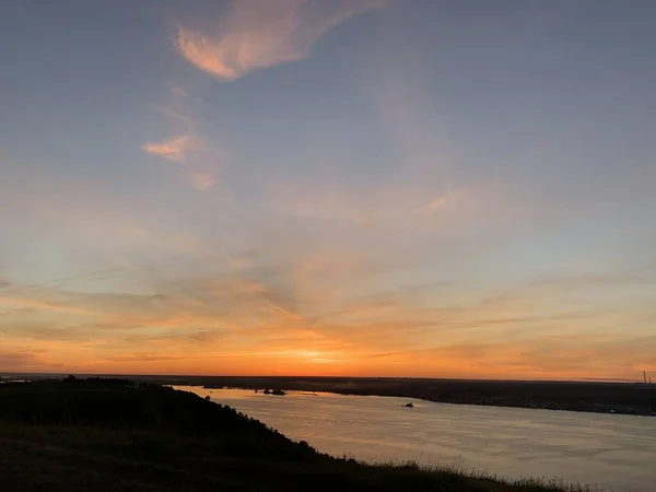 Solnedgång Floden Sommartid — Stockfoto