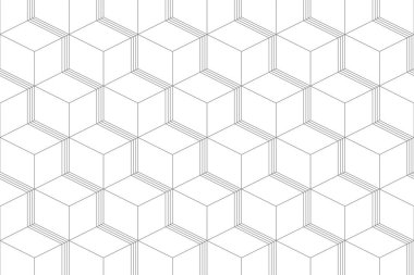Kusursuz, soyut arkaplan şablonu çizgilerin küpler oluşturmasıyla oluşmuş. Modern, basit, 3 boyutlu vektör sanatı.