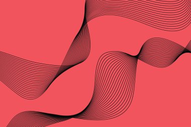 Dalga soyutlamasında tekrarlanan kıvrımlı çizgilerle yapılan soyut arkaplan. Basit, modern, yaratıcı geometrik vektör sanatı kırmızı ve siyah renklerde.