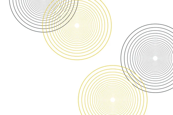 İnce çizgiler oluşturarak daireler oluşturan soyut bir arkaplan. Sarı ve siyah renkli modern, basit ve zarif vektör sanatı.