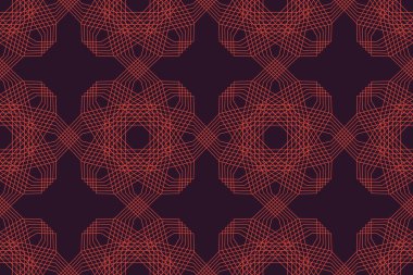 Kusursuz, soyut arkaplan deseni tekrarlanan çizgilerle çiçek soyutlamasında çokgen geometrik şekiller oluşturur. Kırmızı ve mor renkli modern, eğlenceli vektör sanatı.
