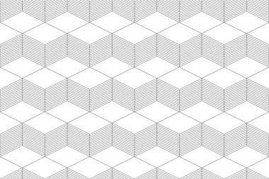 Kusursuz, soyut arkaplan şablonu tekrarlanan çizgilerin küp oluşturmasıyla oluşmuş. Modern, dinamik, mimari ve üç boyutlu vektör sanatı.