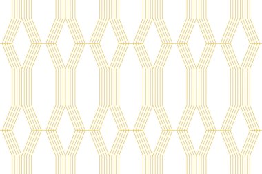 Tekrarlanan çizgiler eşkenar geometrik şekiller oluşturarak kusursuz, soyut arkaplan deseni oluşturuldu. Sarı renkli modern, basit vektör sanatı.