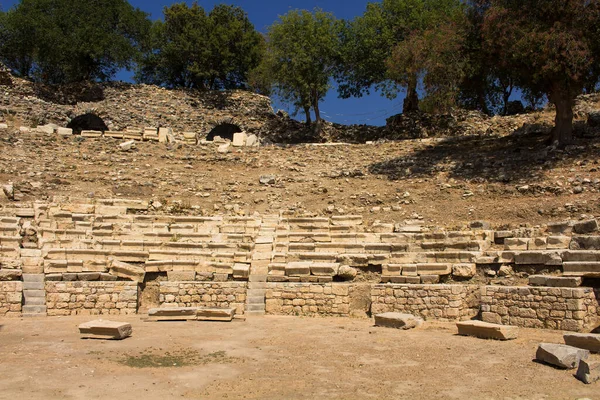 Filmación Ruinas Históricas Olivos Antigua Ciudad Griega Llamada Teos Costa — Foto de Stock