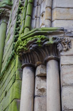 Sütunlarla eski Gotik taş duvar detay