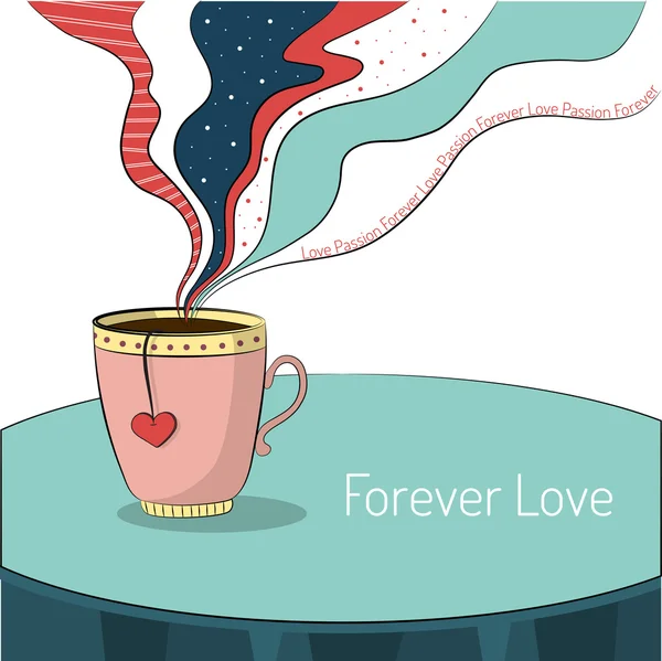 Векторна ілюстрація чашка чаю з серцем чайник — стоковий вектор