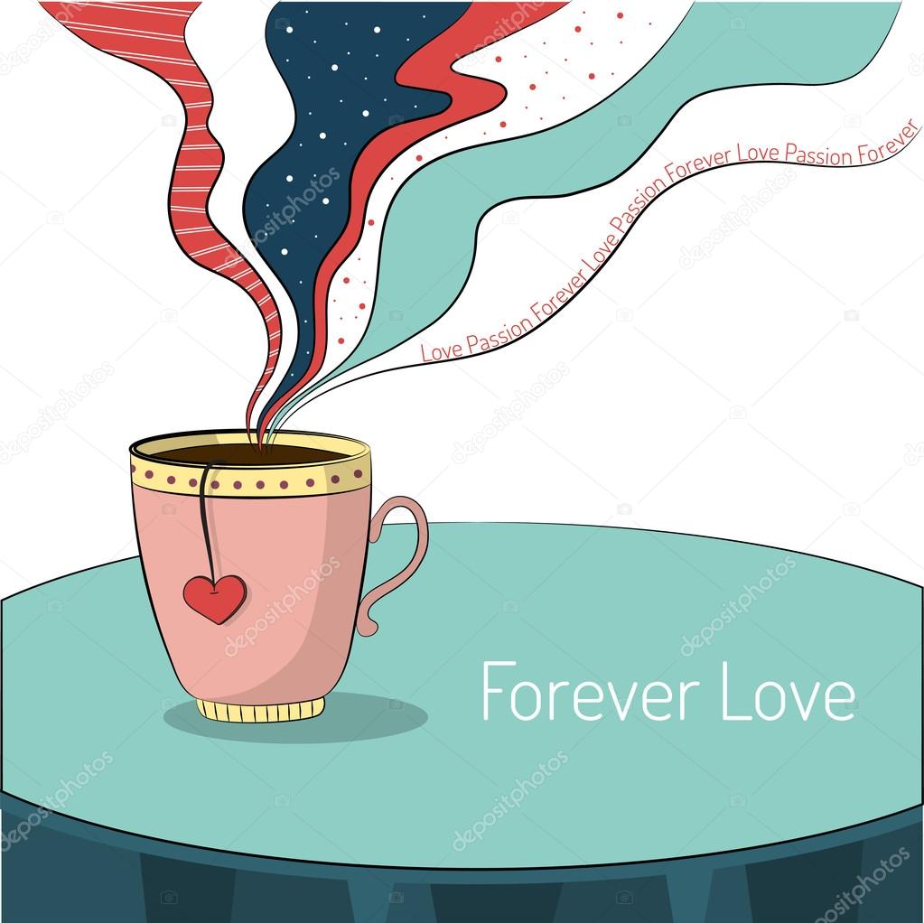 Vector illustration cup of tea with heart teabag