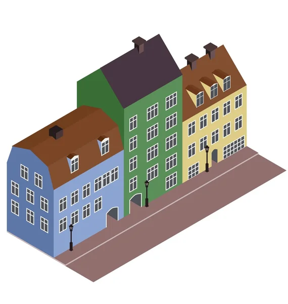 Isometrische straat, stad in 3d — Stockvector