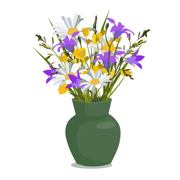 Flores selvagens em vaso — Vetor de Stock