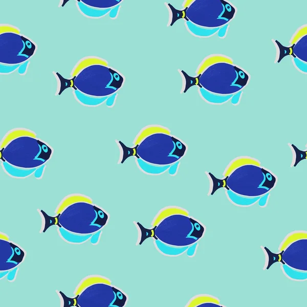 Modèle sans couture poisson en bleu pétrole — Image vectorielle