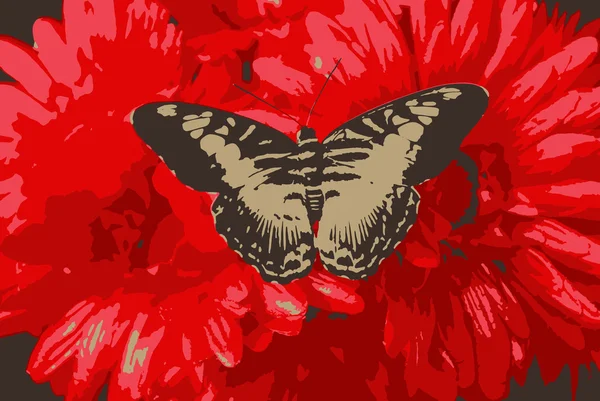 Schmetterling auf roter Blume — Stockvektor