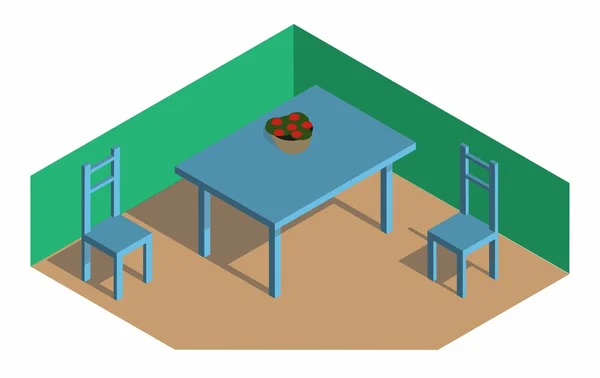 Τραπέζι δείπνου ισομετρική δωμάτιο — Διανυσματικό Αρχείο