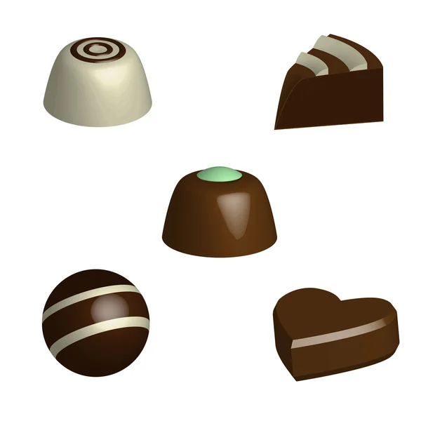 Set of chocolate pralines in 3D — Stock Vector