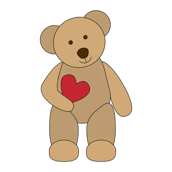 Viejo Oso Peluche Con Corazón Amor Rojo — Vector de stock