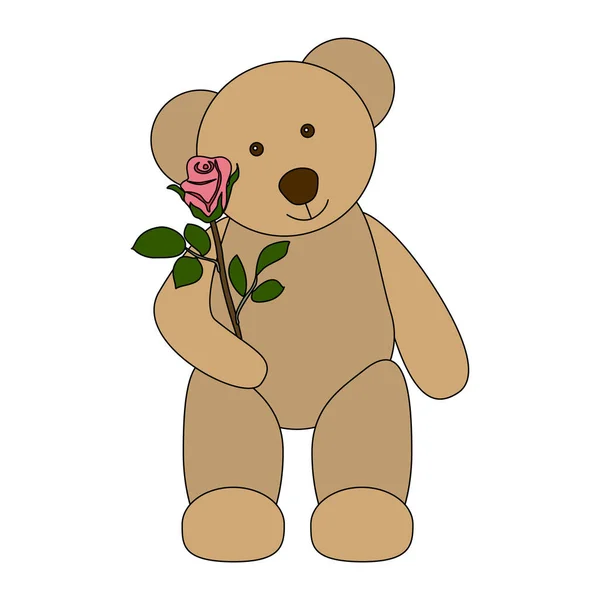 Alter Teddybär Mit Rosenblüte — Stockvektor