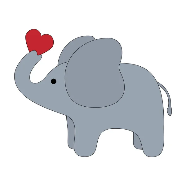 Lindo Elefante Con Corazón Amor — Vector de stock