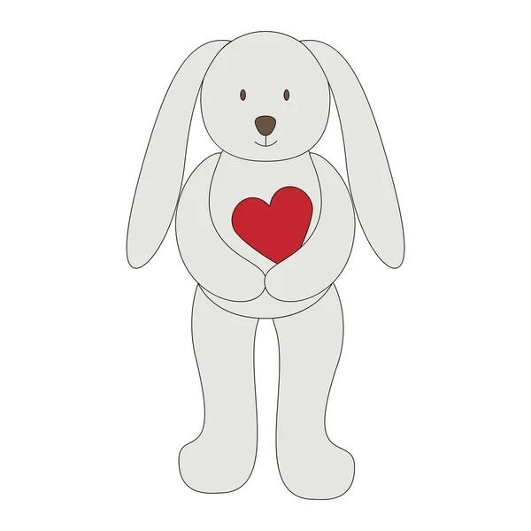 Любящий Мультяшный Кролик Красным Сердцем — стоковый вектор