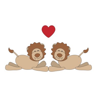 Birbirine aşık bir çift çizgi film aslanı