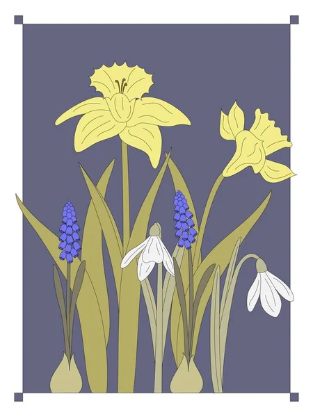 Ručně Kreslené Jarní Květiny — Stockový vektor