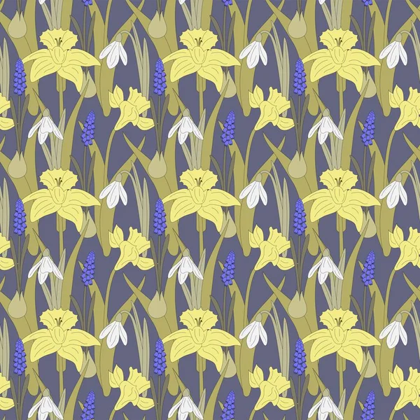 Безшовний Візерунок Намальованої Весняної Квітки — стоковий вектор