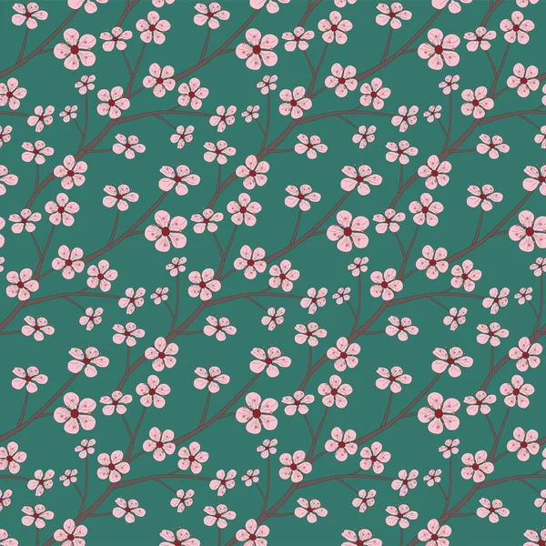 Motif Sans Couture Fleurs Cerisier Printemps — Image vectorielle