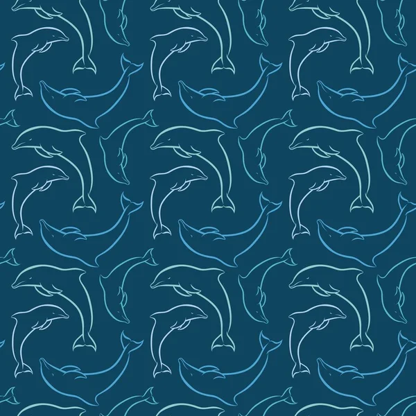 Nahtlose Muster Glückliche Delphin Skizze — Stockvektor