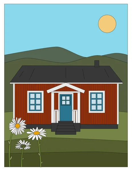 Traditioneel Zweeds Rood Huisje — Stockvector